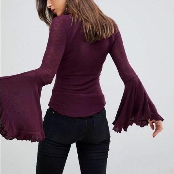 Free People Intimates So Dramatic Bell-Sleeve V Neck Long-sleeve Top - Picture 2 of 8